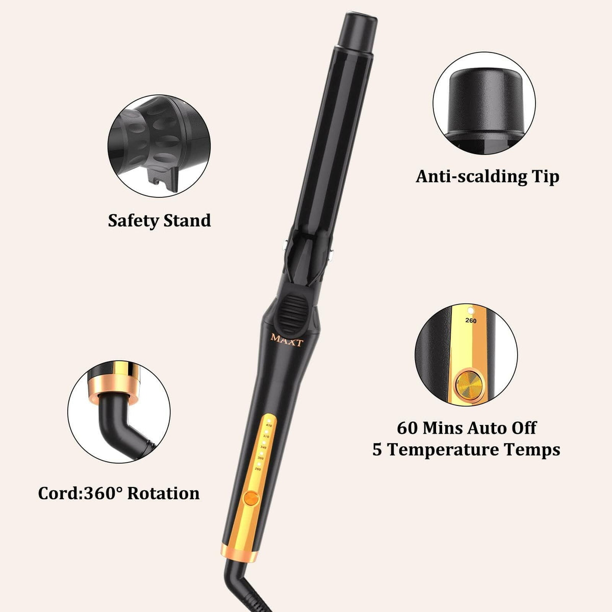 MAXT Curling Irons 1 in Waver Curling Wand Ceramic Tourmaline Hair Curler Dual