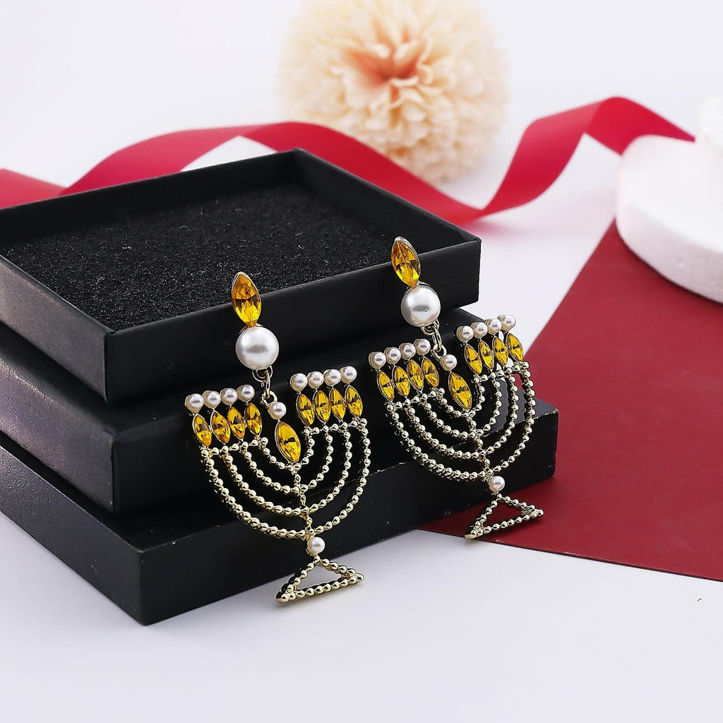 Hanukkah Earrings for Women Pearl Menorah Earrings Stud Jewish Holiday Jewelry