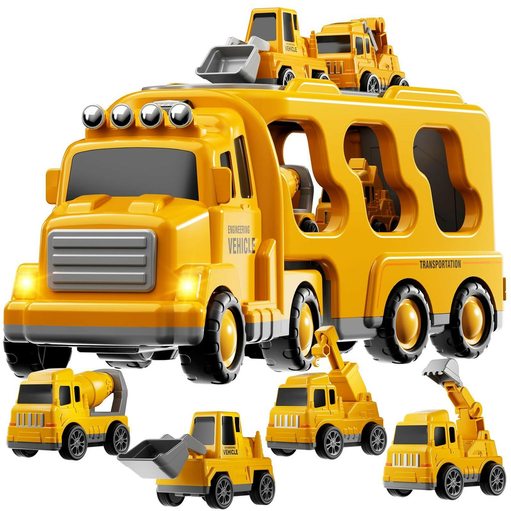 KIZONLY Construction Trucks Toys for 2 3 4 5 Years Old Boys - 5-in-1 Carrier