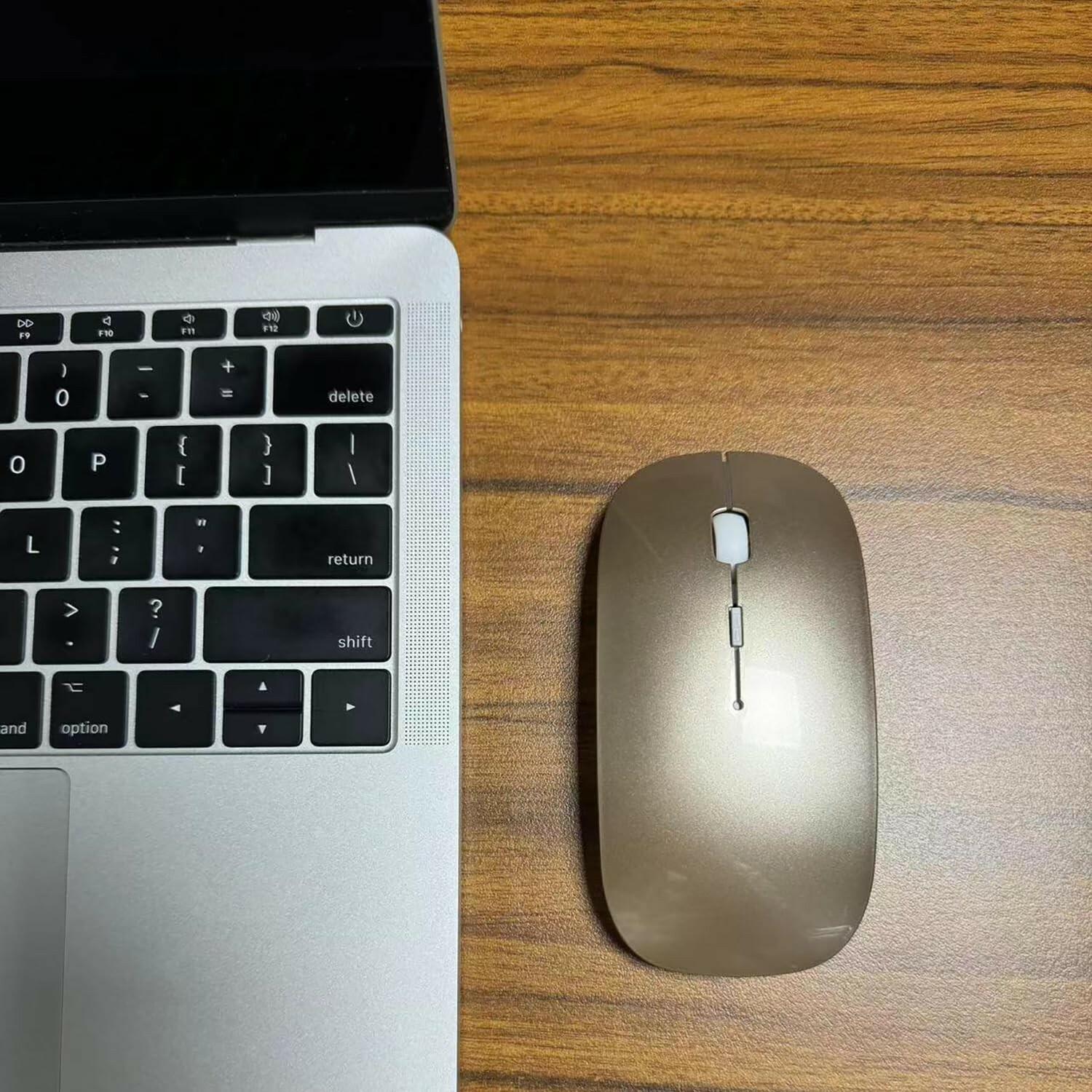 PeiBO Bluetooth 5.2 Wireless Mouse, Gold, Rechargeable, Ergonomic Design,