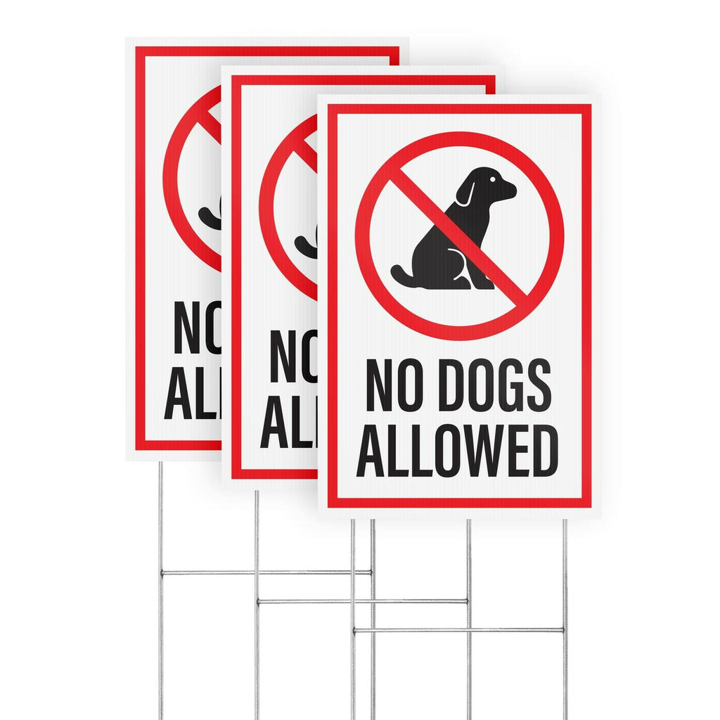 OPEN BOX - Pack of 3 No Dogs Allowed Yard Signs with H-Frame Stakes, 8" x 12"