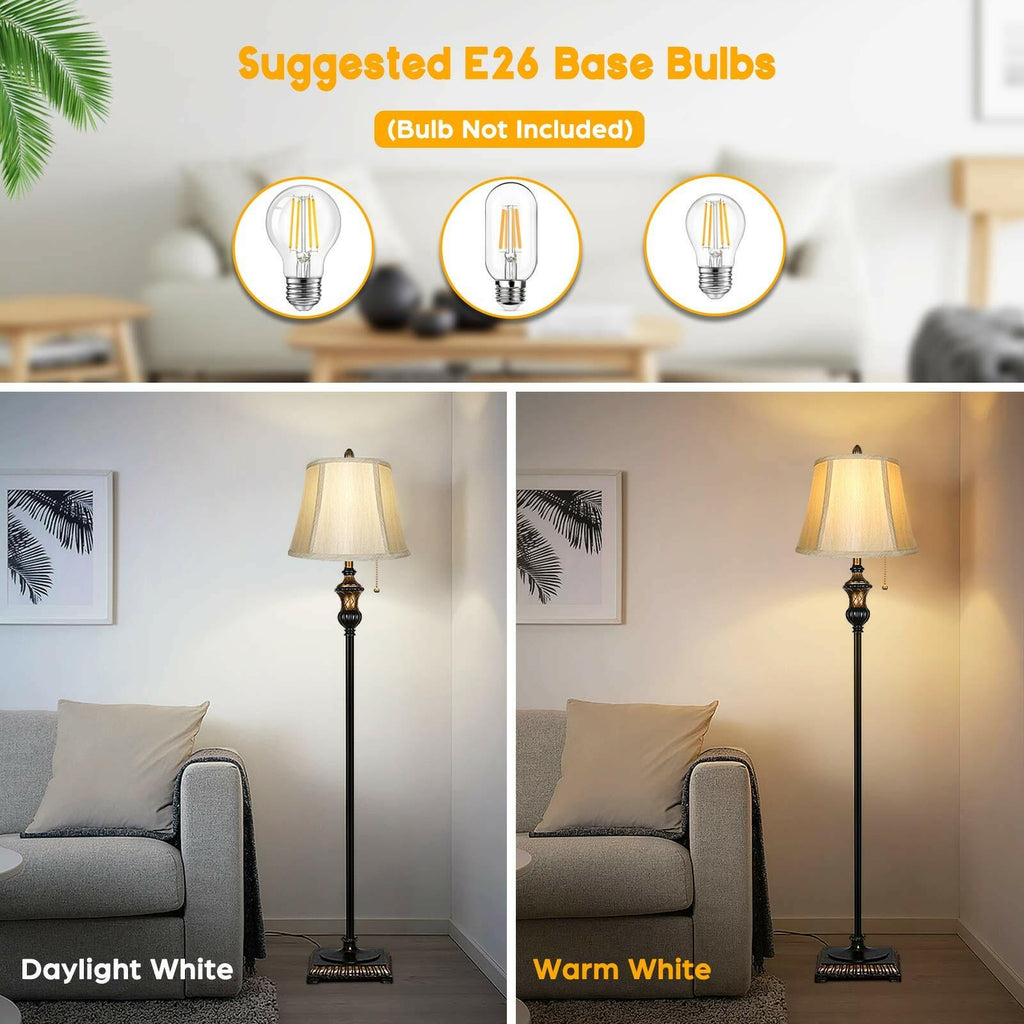 TOBUSA Traditional Floor Lamp, Classic Standing Lamp with Bronze Fabric Shade,