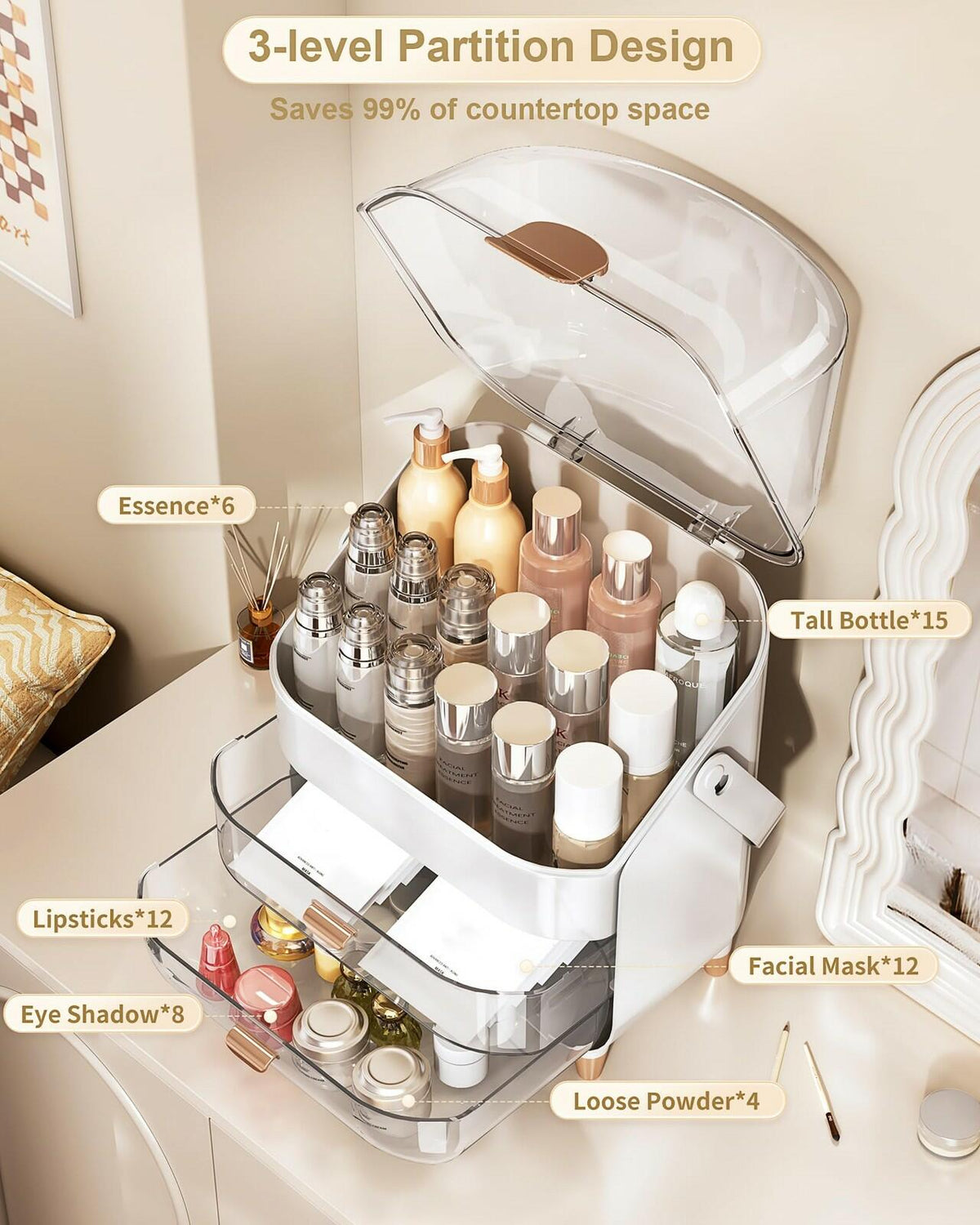 Makeup Organizer Countertop, Skincare Holder Bathroom Counter Organizer, Storage