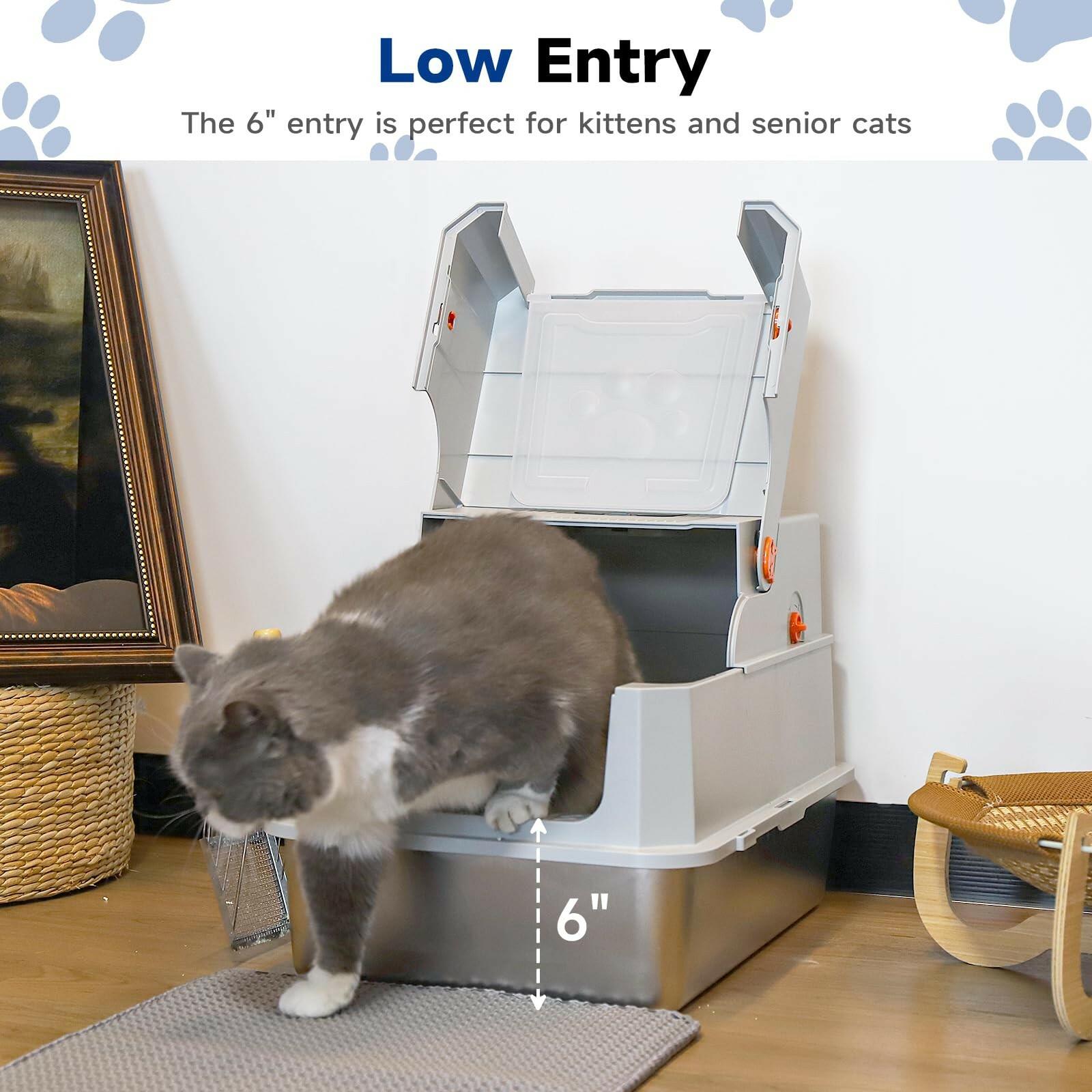 TENTIZON Stainless Steel Cat Litter Box with Lid, XL Large Covered Kitty