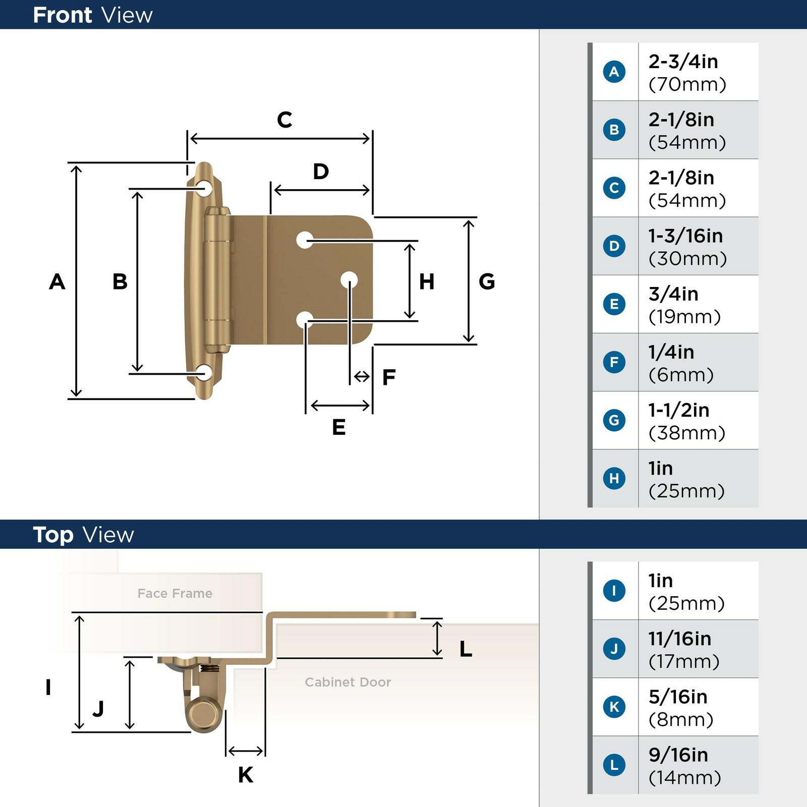Amerock BPR3428CZ | Cabinet Hinge | 3/8 in (10 mm) Inset Self Closing Face Mount