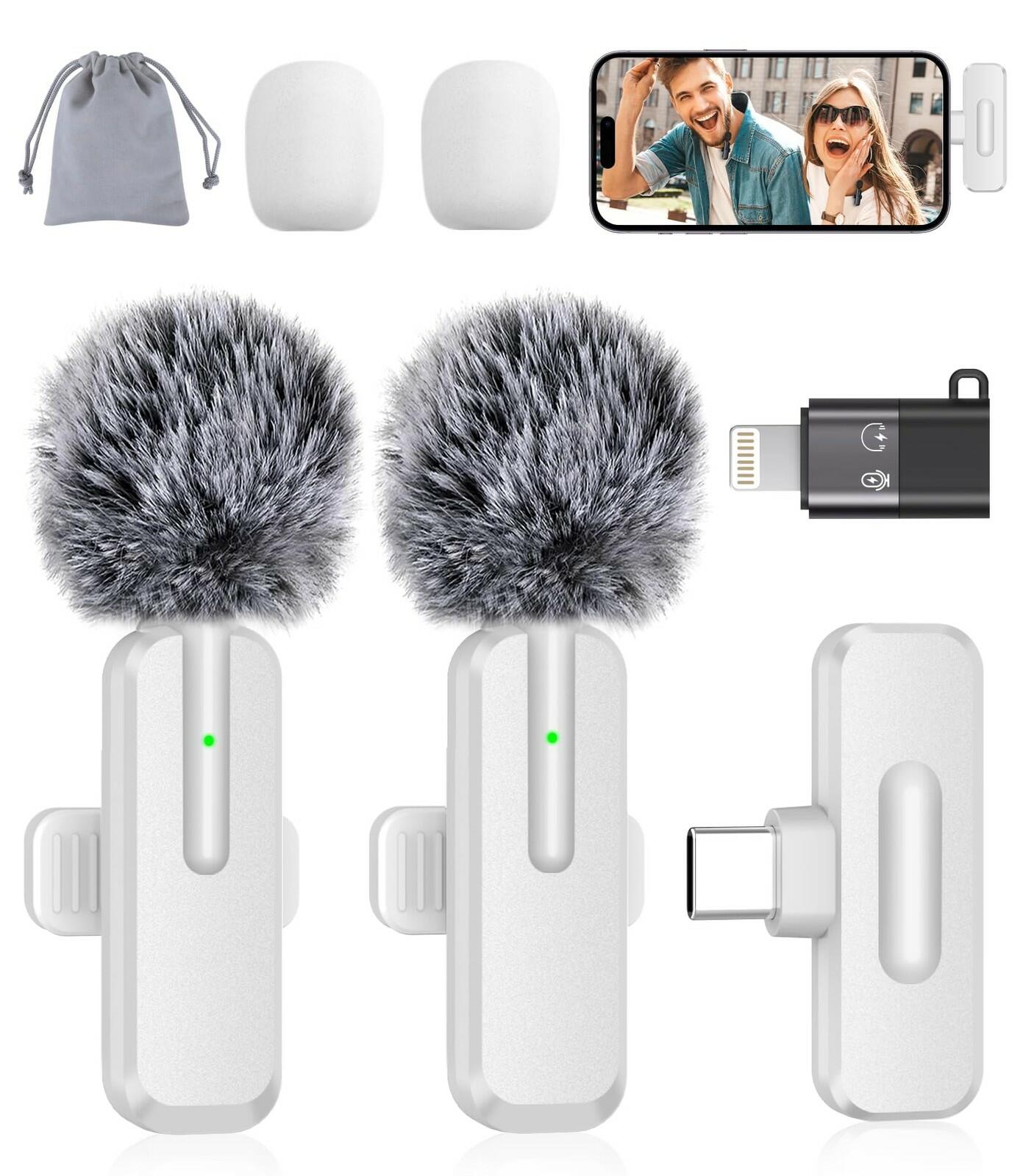Wireless Mini Microphone for iPhone - 2 Pack Lavalier bluetooth Microphone for
