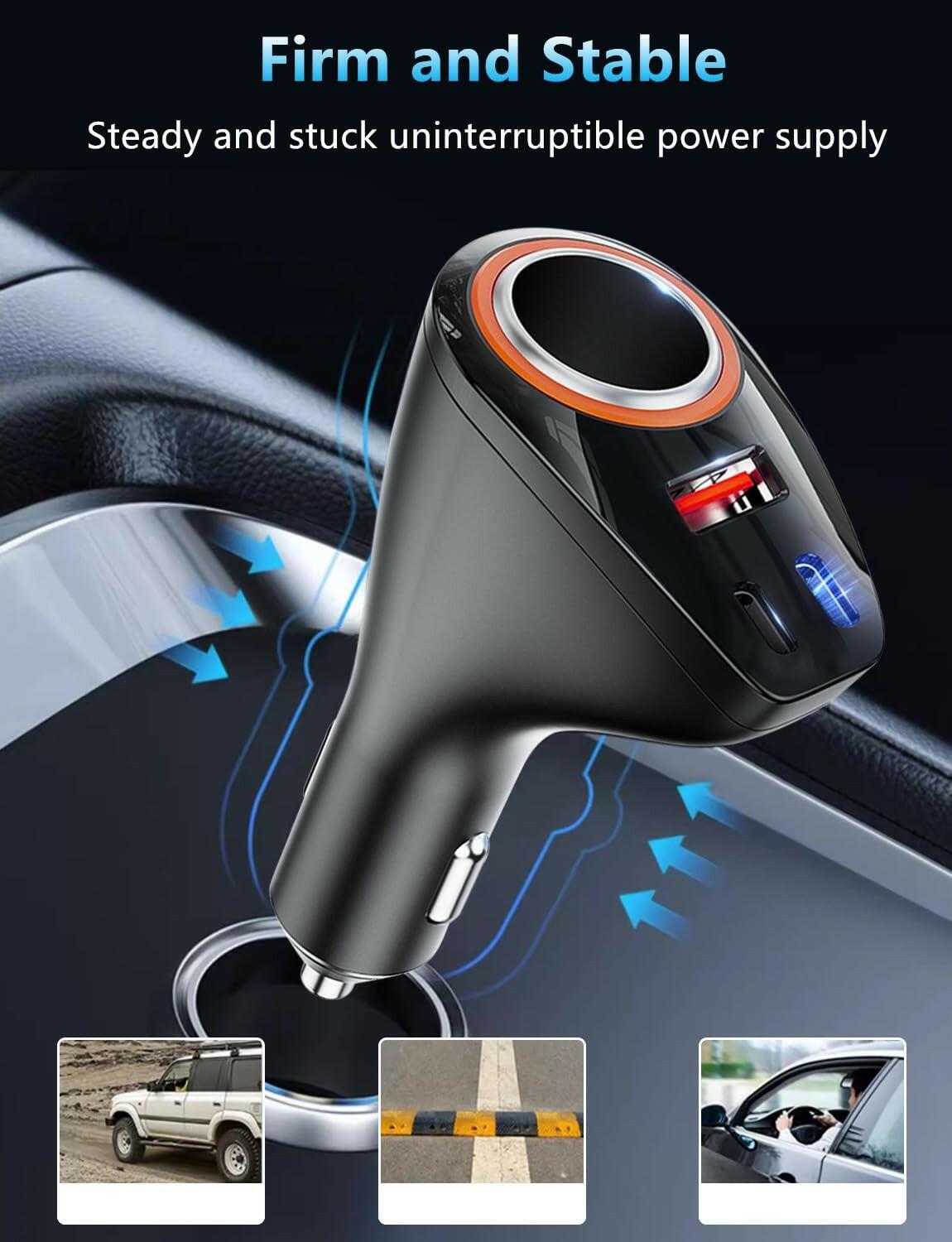 4 in 1 USB C Car Charger, 170W Multi USB Cigarette Lighter Adapter, Socket
