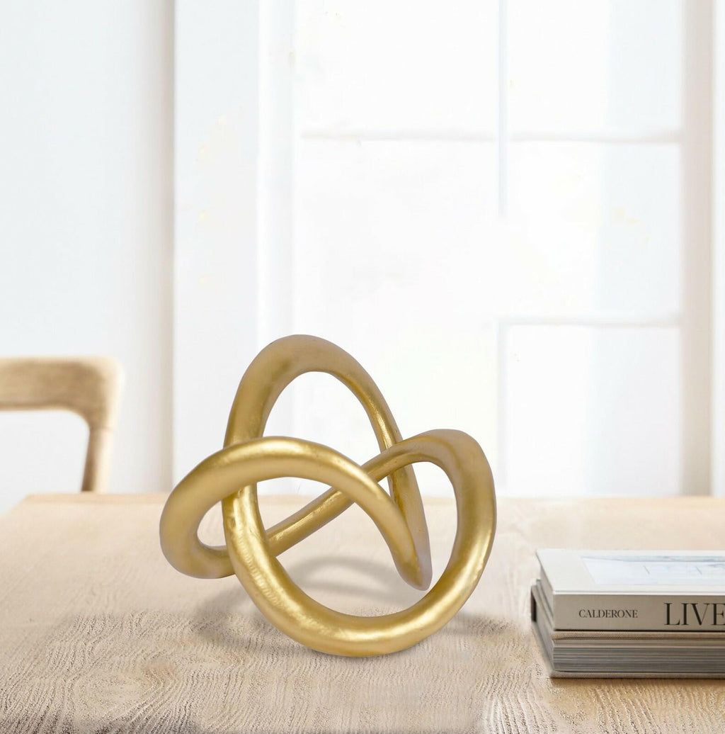 PUHOZN Modern Geometric Round Sculpture Gold Knot Statue Decor Tabletop