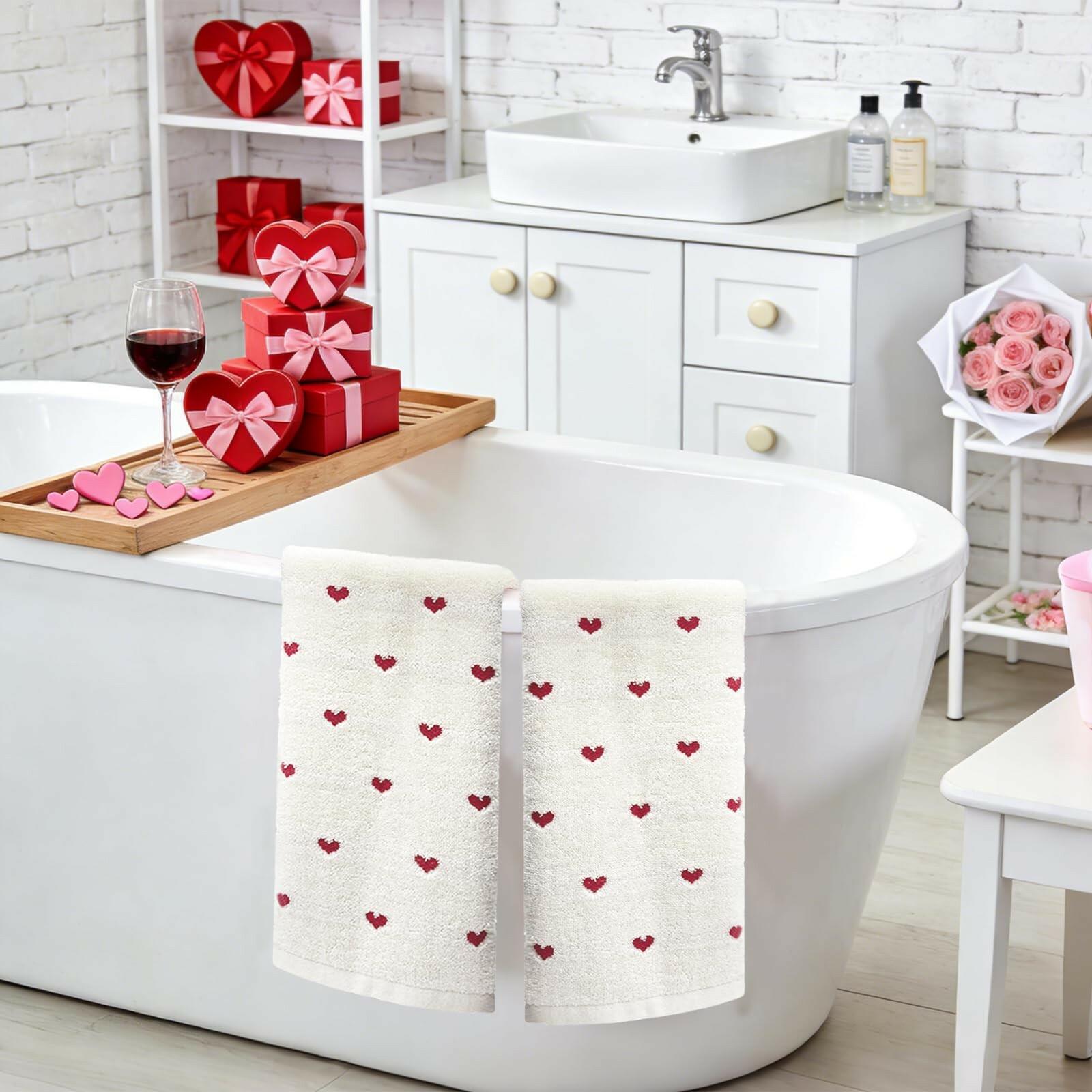 YIXAXKAO 2 Pieces Valentine's Day Hand Towels for Bathroom Red Pink Heart Cotton