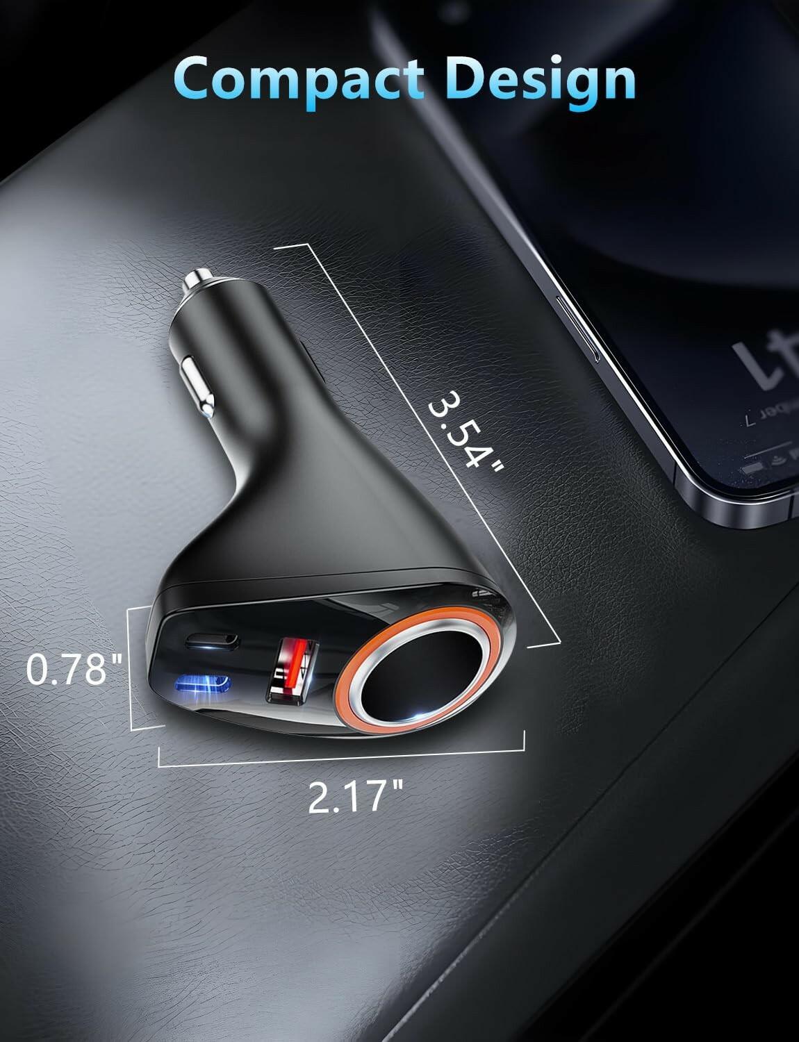 4 in 1 USB C Car Charger, 170W Multi USB Cigarette Lighter Adapter, Socket