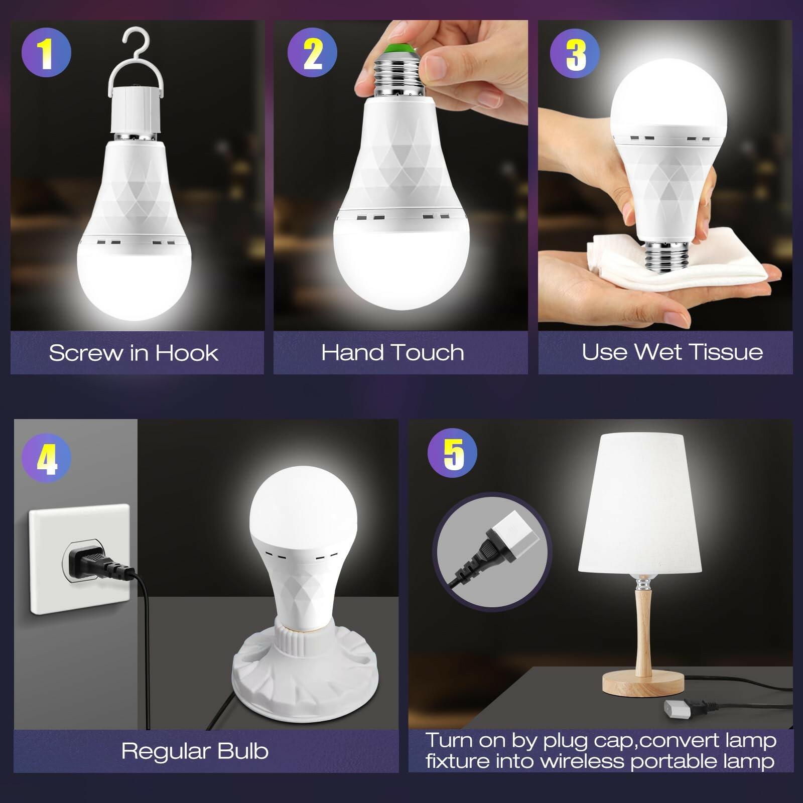 4 PACK LHZHENG Emergency-Rechargeable-Light-Bulb, Stay Lights Up When Power
