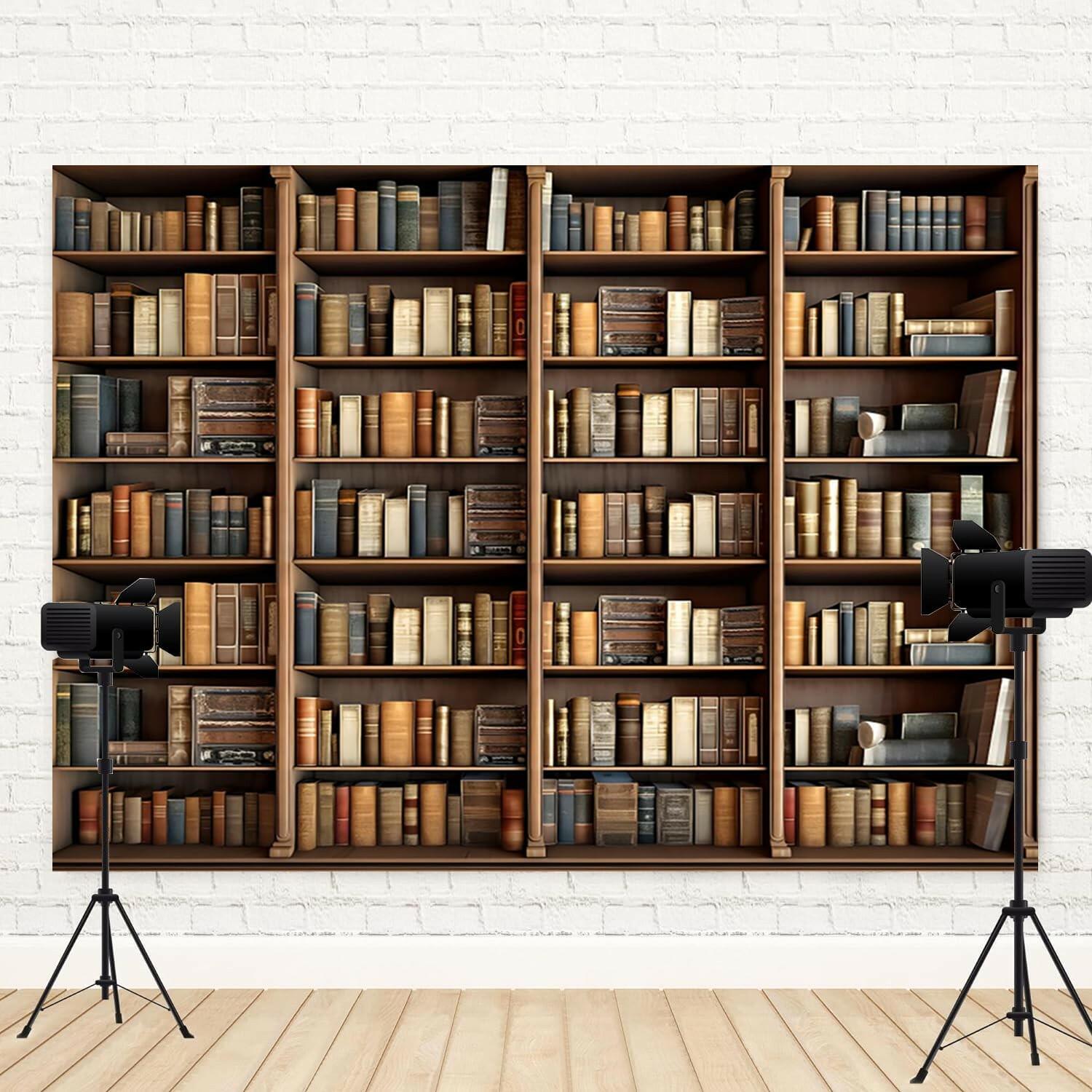 ASDCXZ 10x8ft Bookshelf Backdrop Vintage Bookcase Theme Photography Background
