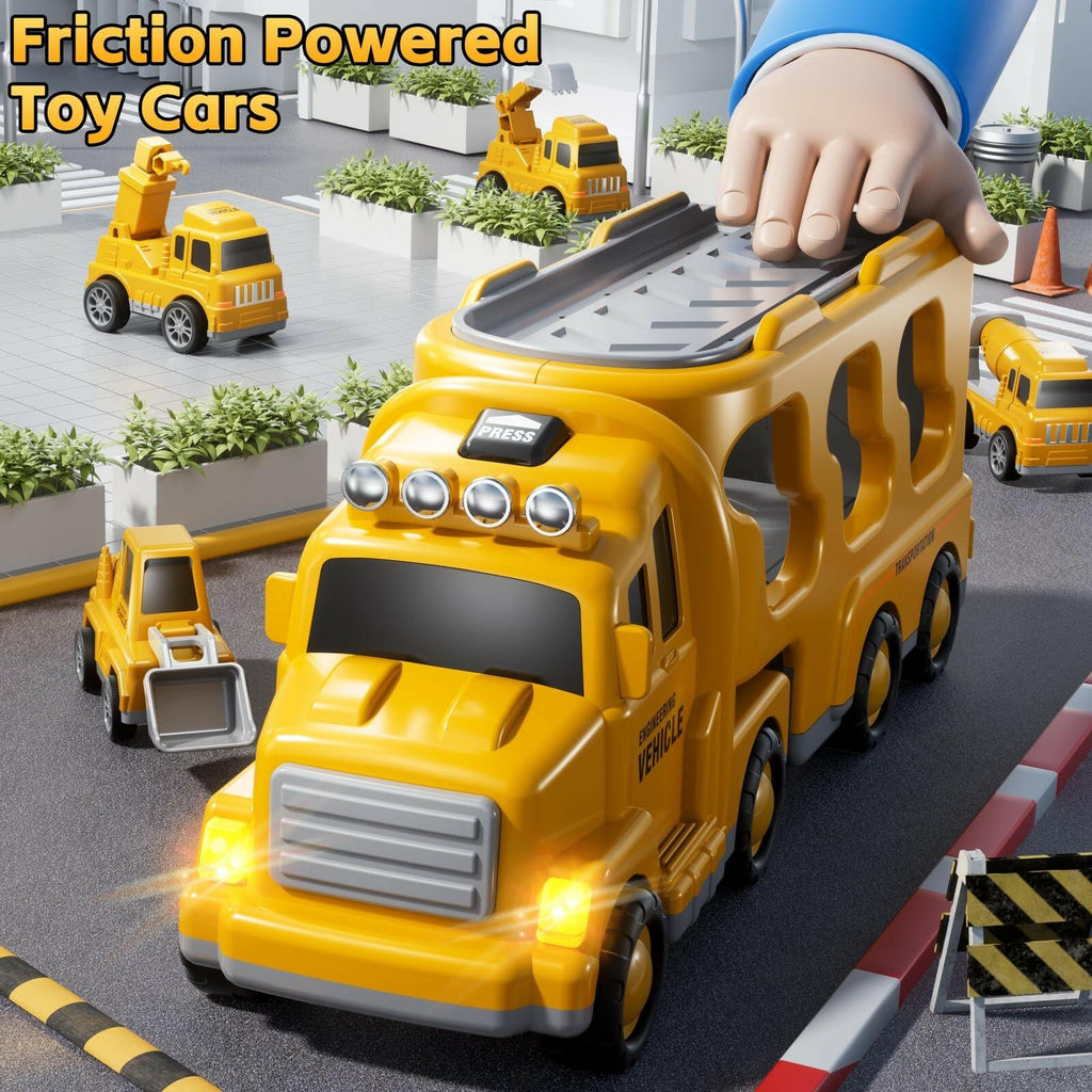 KIZONLY Construction Trucks Toys for 2 3 4 5 Years Old Boys - 5-in-1 Carrier