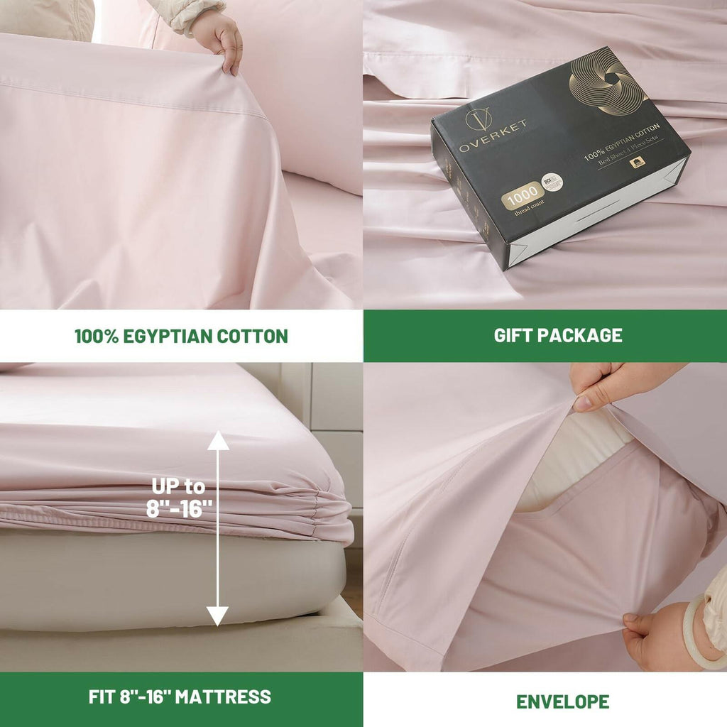Overket 100% Egyptian Cotton Sheets Cal King Sheet Set 1000 Thread Count Sateen