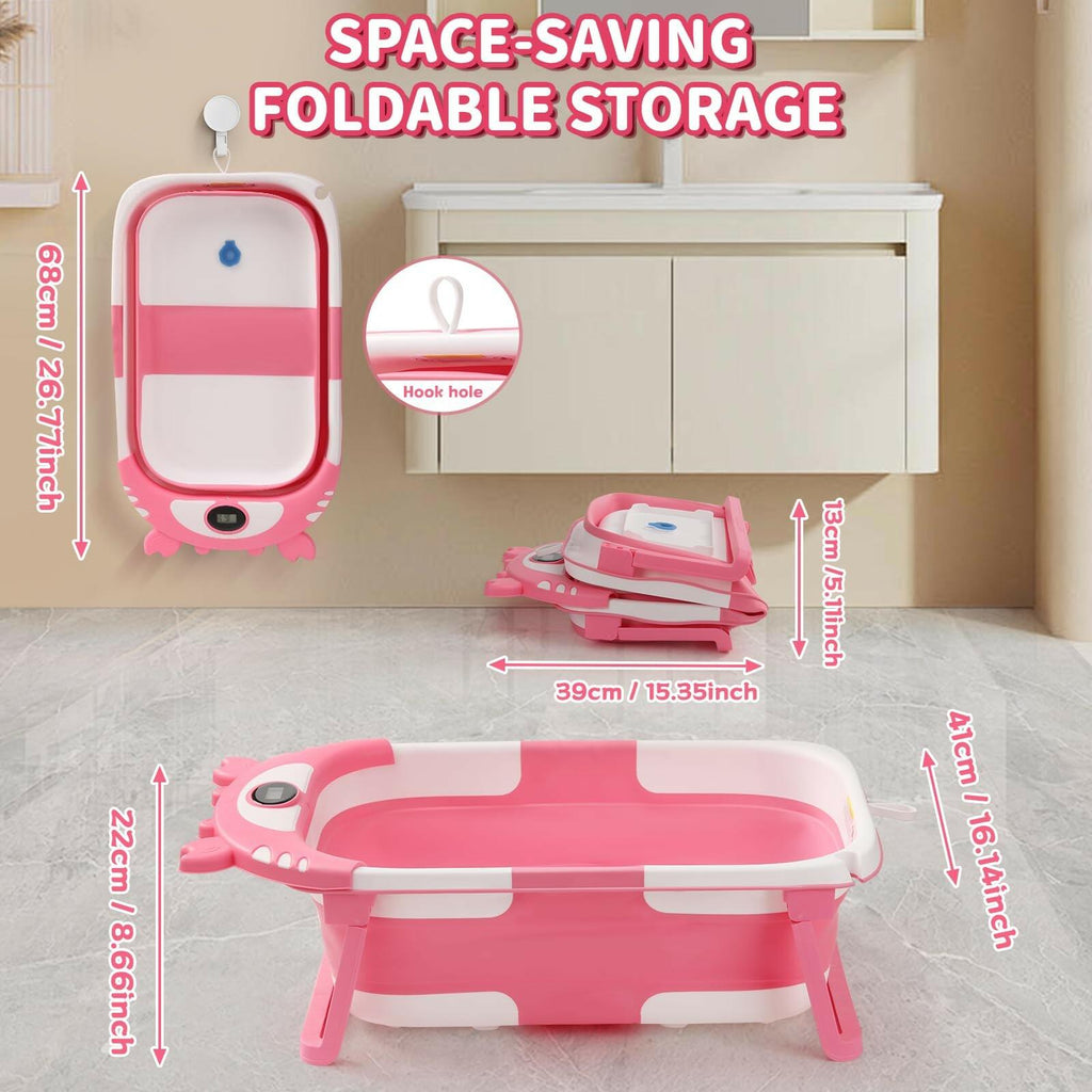 Baby Bathtub,Collapsible Baby Bath Tub with Thermometer & Soft Floating