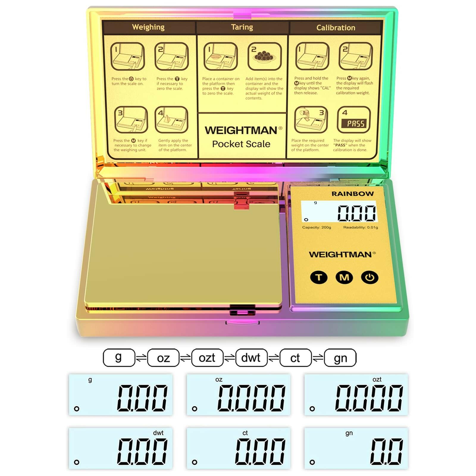 WEIGHTMAN Shiny Digital Gram Scale 200g x 0.01, Chrome Rainbow Mini Scale for