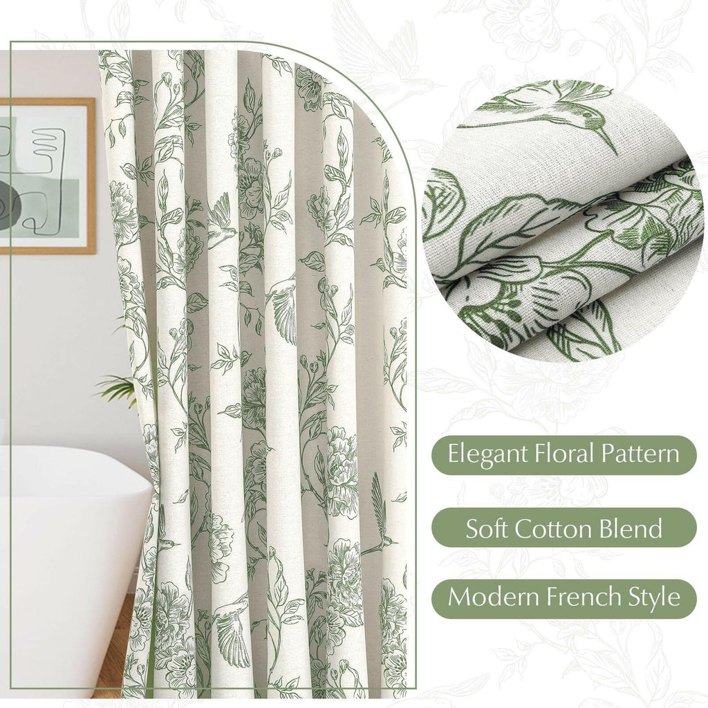 MitoVilla Sage Green Farmhouse Shower Curtain Set, 72" W x 72" L Cotton Floral