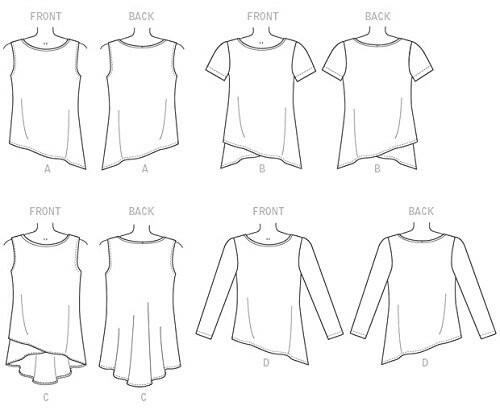 McCall's Patterns M7327 Misses' Shaped Hemline Tops, A5 (6-8-10-12-14)