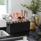 ALELION Large Utensil Holder with Removable Divider - 4 Compartment Wooden