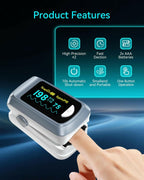 Fingertip Pulse Oximeter Blood Oxygen Saturation Monitor Pulse Ox, Heart Rate