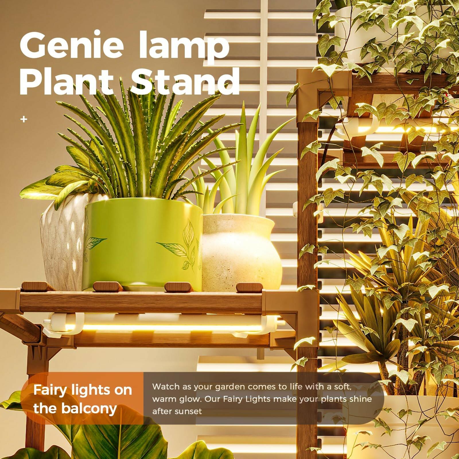 2 PCS Bamworld Plant Stands with Grow Lights Tall Plant Shelves for Mutiple Pots
