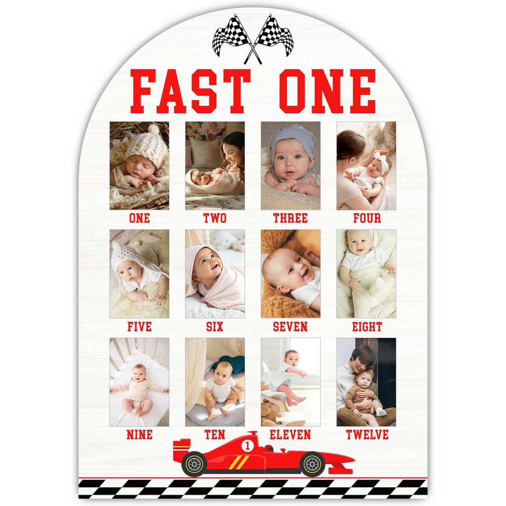 Fast One My First Year Photo Board, Racing Car Baby Milestone Signs for Boys