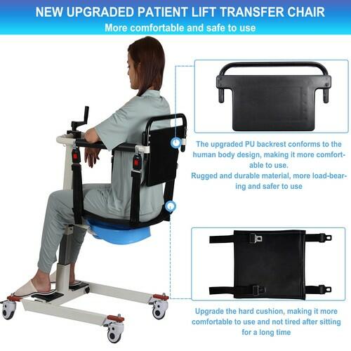 Patient Lift Transfer Chair Portable Wheelchair Commode Adjustable Steel Lift