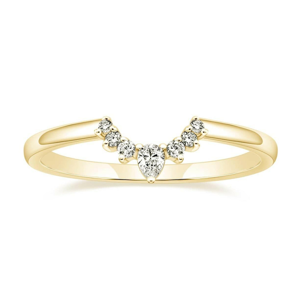Mameloly Wedding Bands for Women Pear & Round Shaped CZ 14K Gold Plated Cubic
