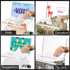 VOISEN Clear Donation Box with Lock,  6.2x4.6x3.9 Inch Ballot Box with Sign