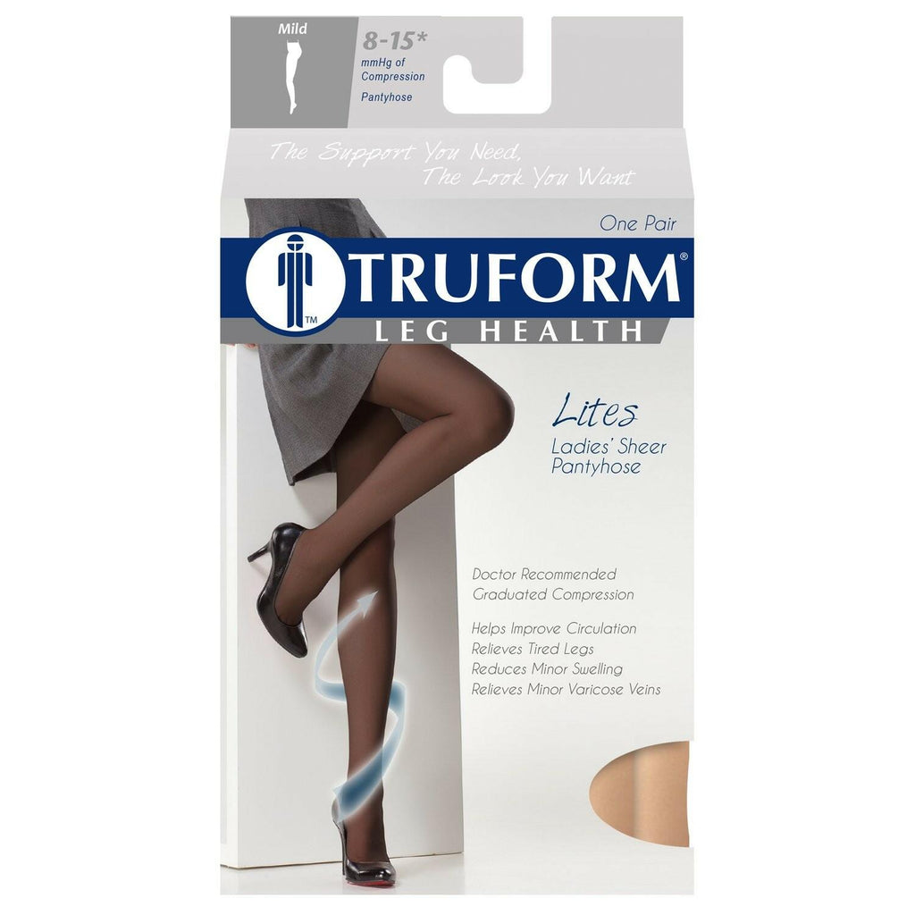 Truform Sheer Compression Pantyhose, 8-15 mmHg, Women's Shaping Tights, 20
