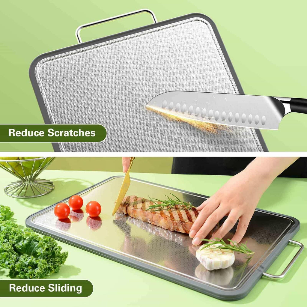 Stainless Steel Cutting Board 16''×11'', Double Sided 304 Steel Cutting Board