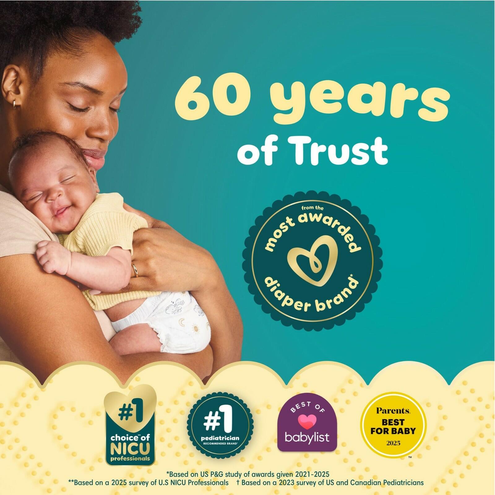 64 Count Pampers Swaddlers Diapers, Size 1 (8-14 lbs), Absorbent, Keeps Baby Dry