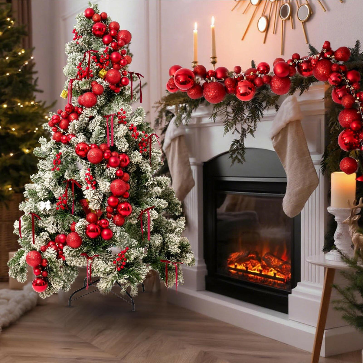 4 Pack 1.8 Feet Christmas Ball Garland Ornaments with 12 Velvet Bows and 12