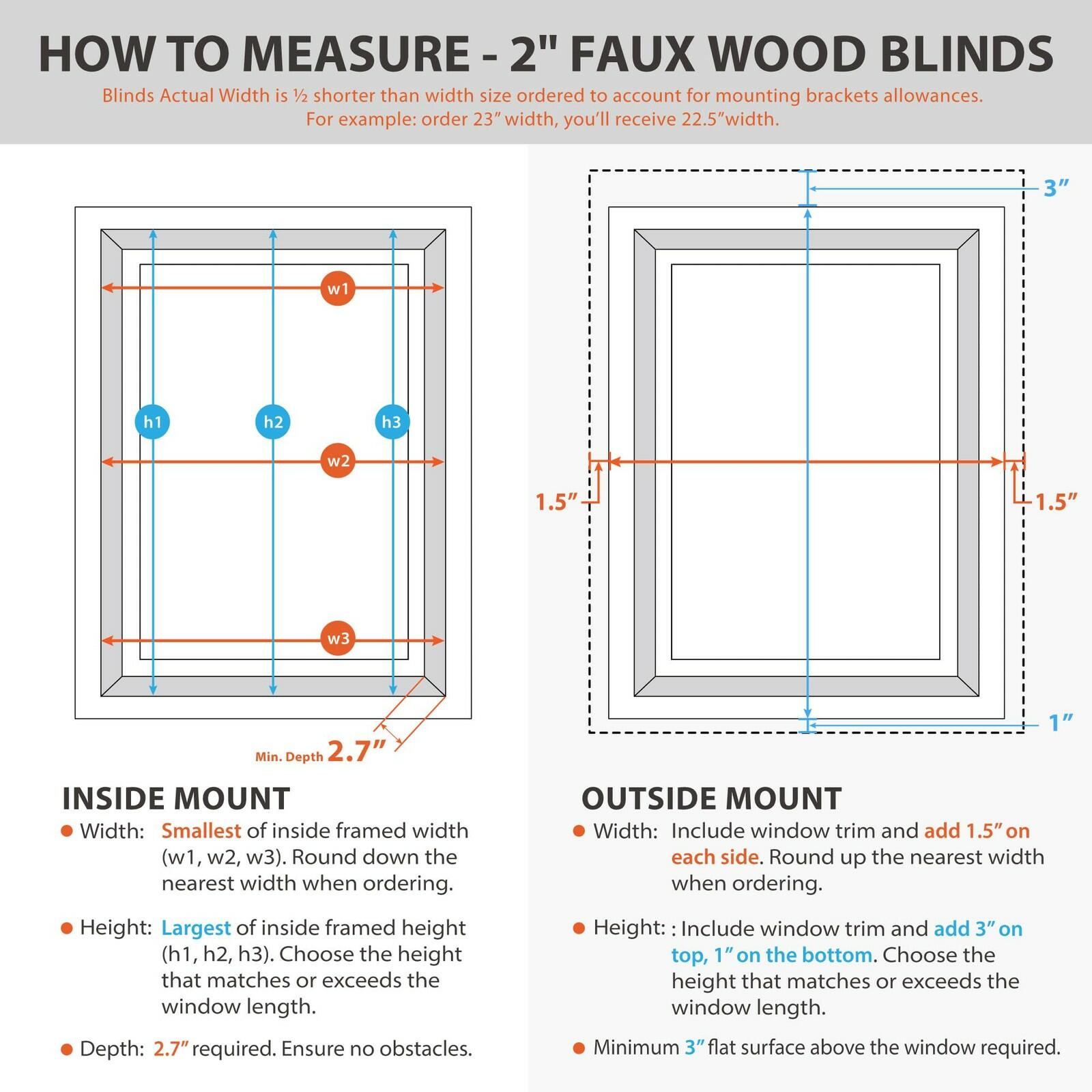 DEZ FURNISHINGS 29.25" W x 48" H Cordless 2" Faux Wood Blind Dark Oak