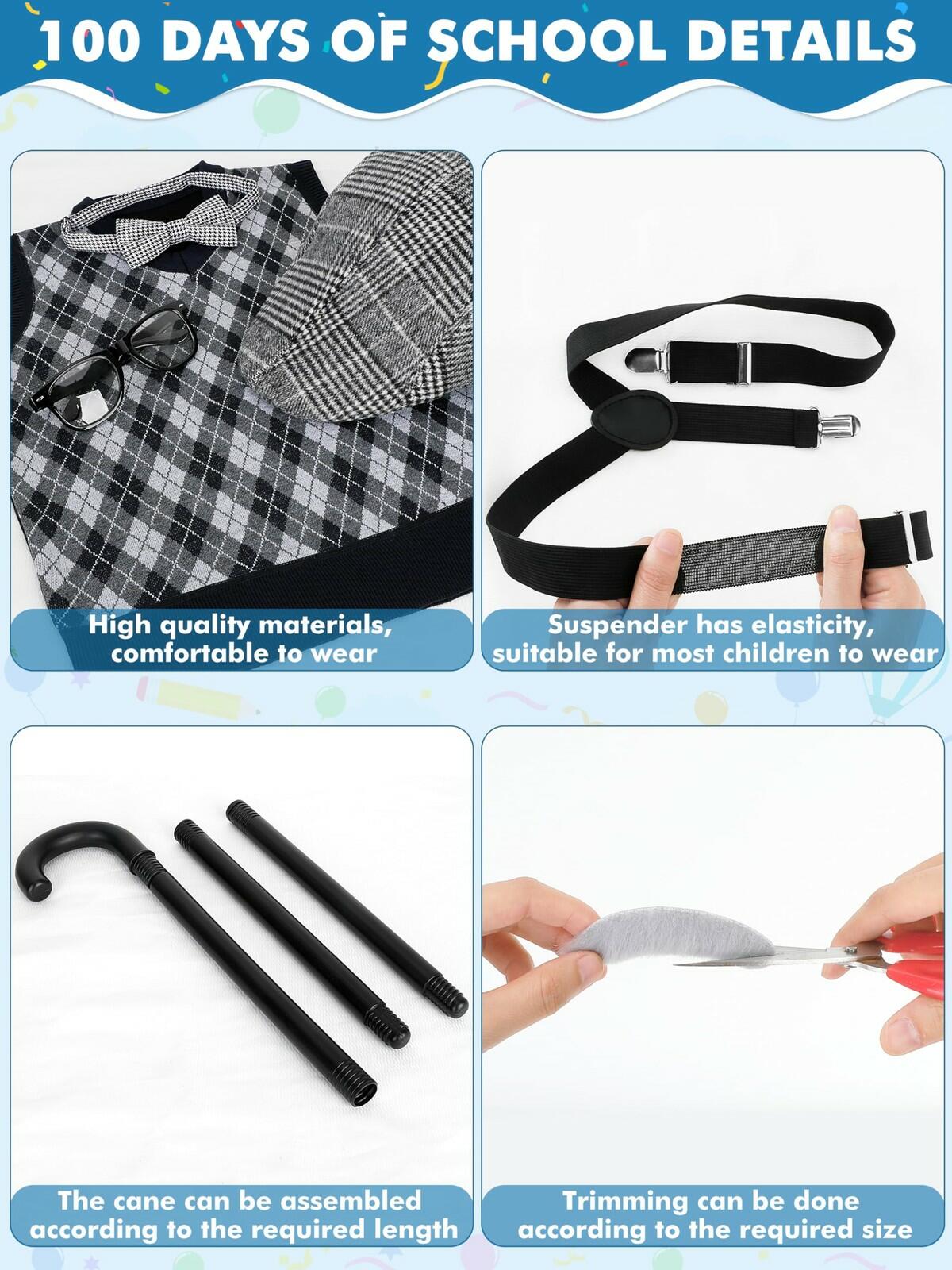 Luces 100th Days of School Costume, Boys Old Man Costume Vest Hat Accessories,