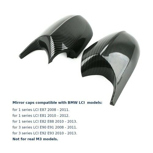 AtticZone Side Mirror Caps Covers Compatible with BMW E90 E91 2008-2011, E92 E93 E81 E82 E87 E88 LCI Door Rear View Mirror Cap Replacement for 328i 335i, Horn-style, Carbon Fiber Pattern
