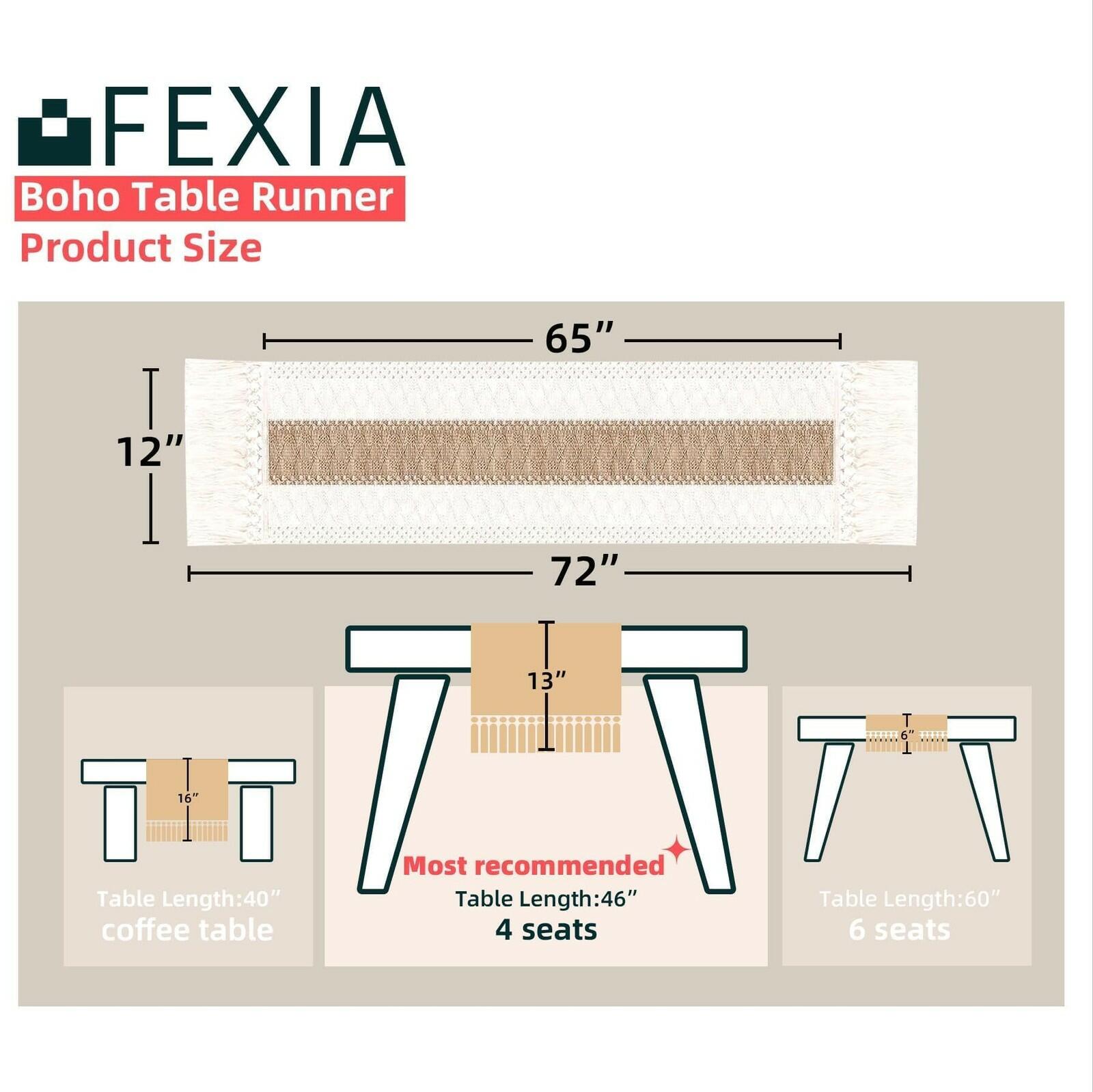 FEXIA Boho Table Runner for Thanksgiving Fall Christmas Home Decor with Tassels