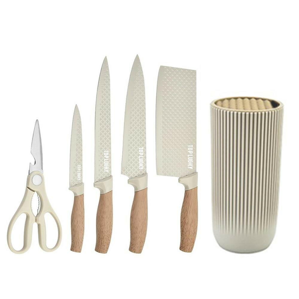 Knife Set, Wiztoynia 6-Piece Khaki Kitchen Knife Set for Home, Anti-Rust