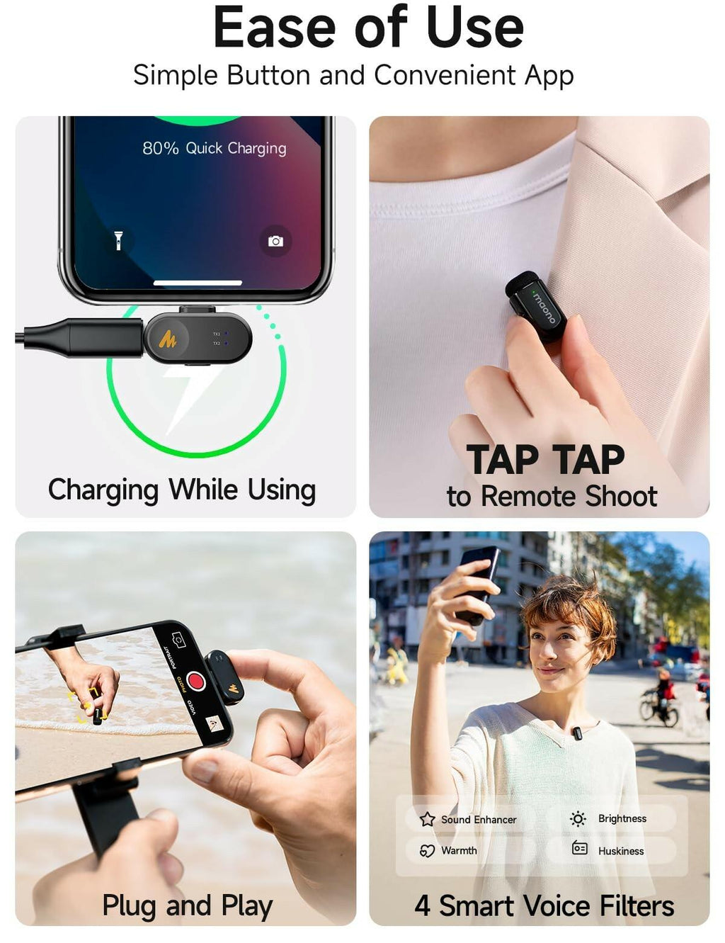 MAONO Wave T1 Mini Wireless Lavalier Microphone for iPhone 17 16 15 & Android