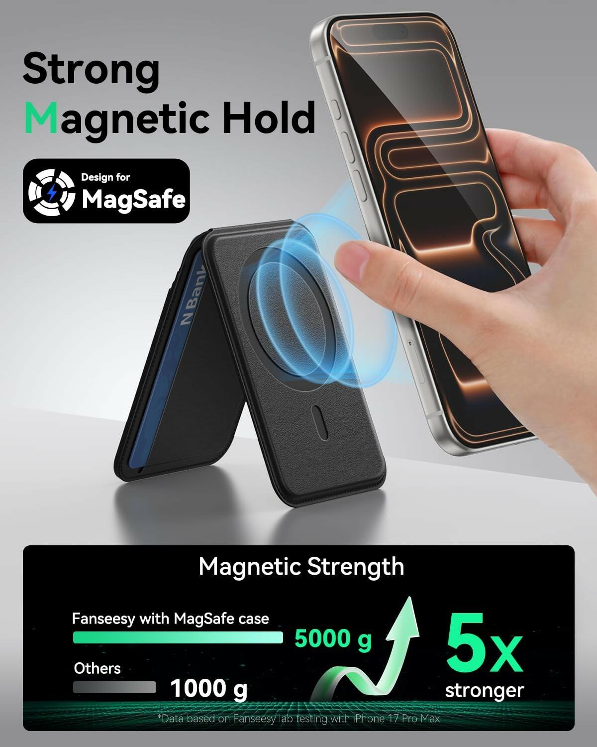 Fanseesy for MagSafe Wallet with Stand, 5 Card Holder, Slim Leather Magnetic