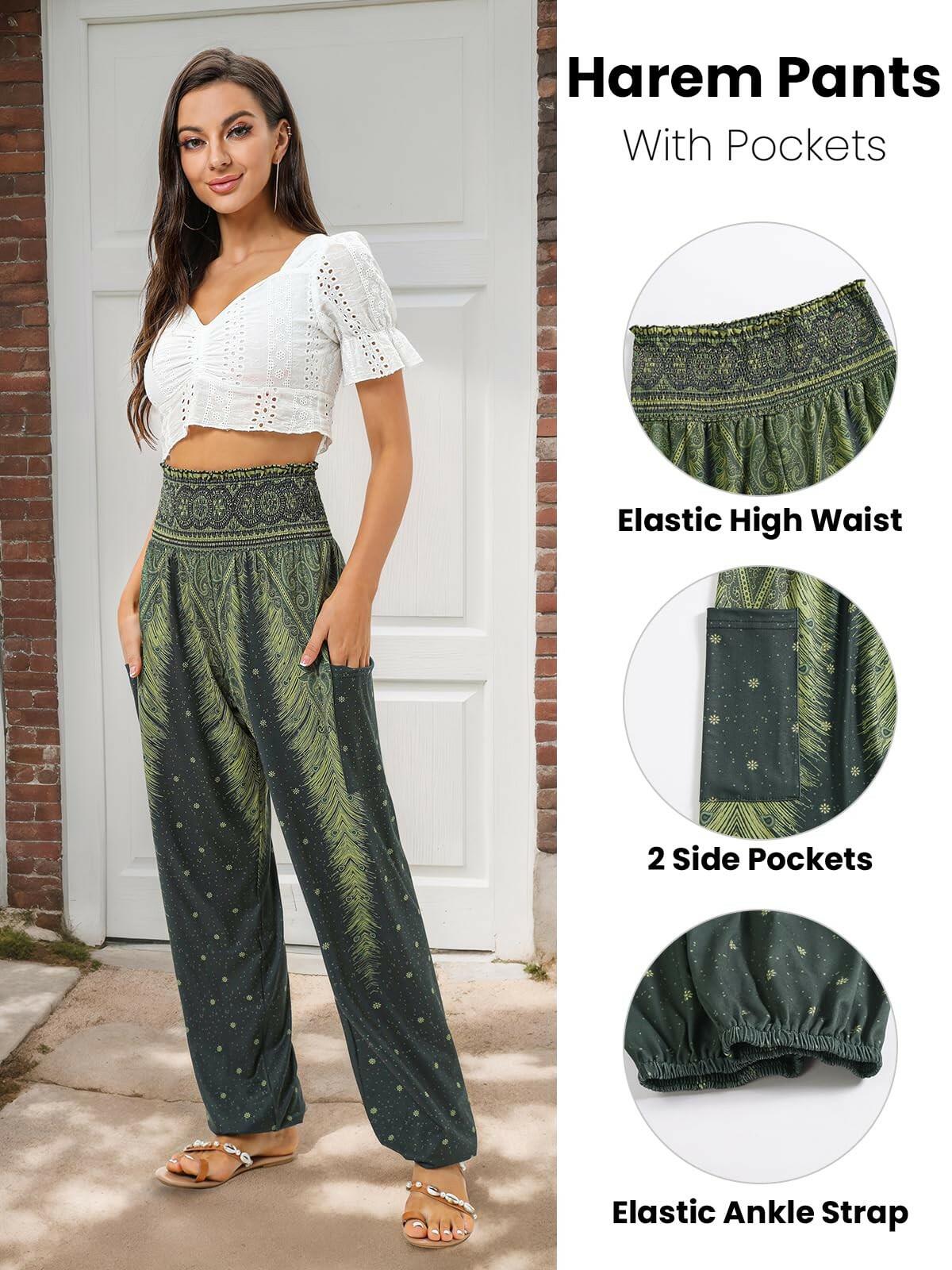 QIANXIZHAN 2XL Women's Harem Pants, High Waist Yoga Boho Trousers with Pockets