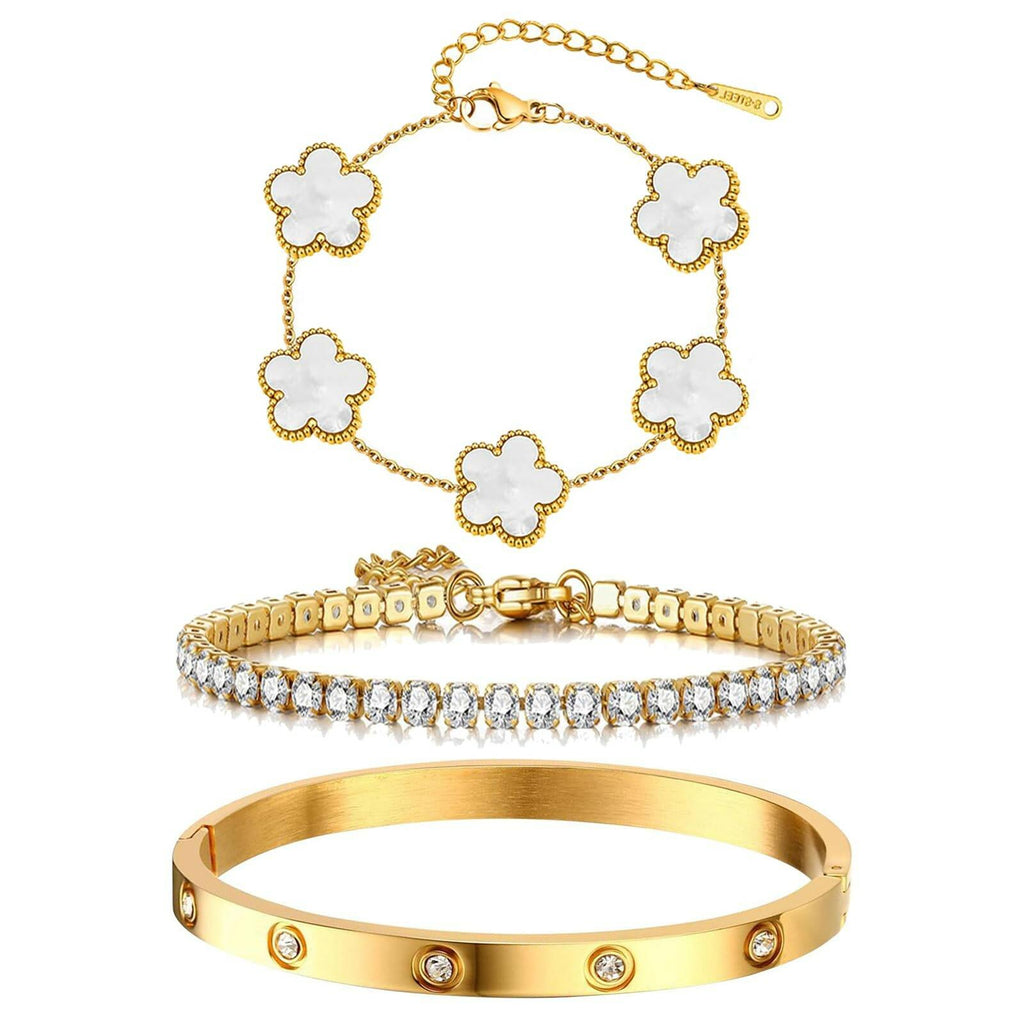 YOUNGGRACE 18K Gold Plated Bracelet Sets for Women - 3PCS Stackable Bracelets