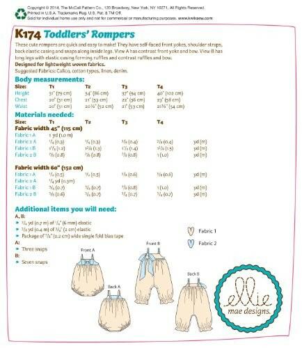 KWIK-SEW PATTERNS K0174 Toddlers' Rompers