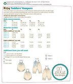 KWIK-SEW PATTERNS K0174 Toddlers' Rompers