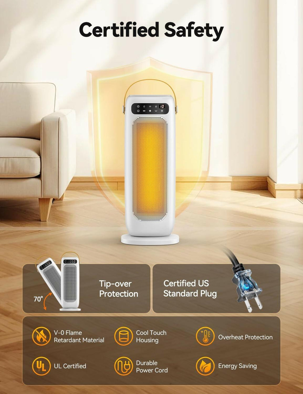 KQPZ Space Heater, 1500W PTC Ceramic Electric Heaters for Indoor Use with