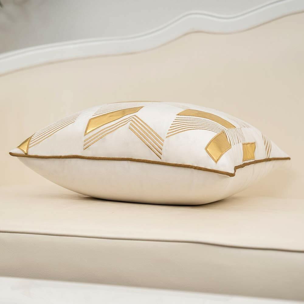 Alerfa 12 x 20 Inches White Geometric Gold Leather Striped Cushion Cases