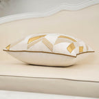 Alerfa 12 x 20 Inches White Geometric Gold Leather Striped Cushion Cases