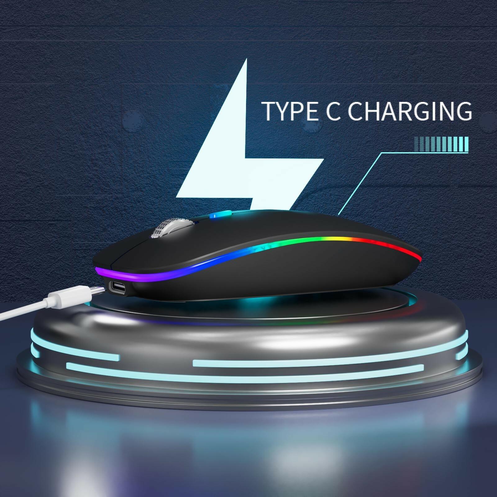 TENMOS Wireless Bluetooth Mouse, LED Slim (Bluetooth 5.1/5.0 + USB) 2.4GHz