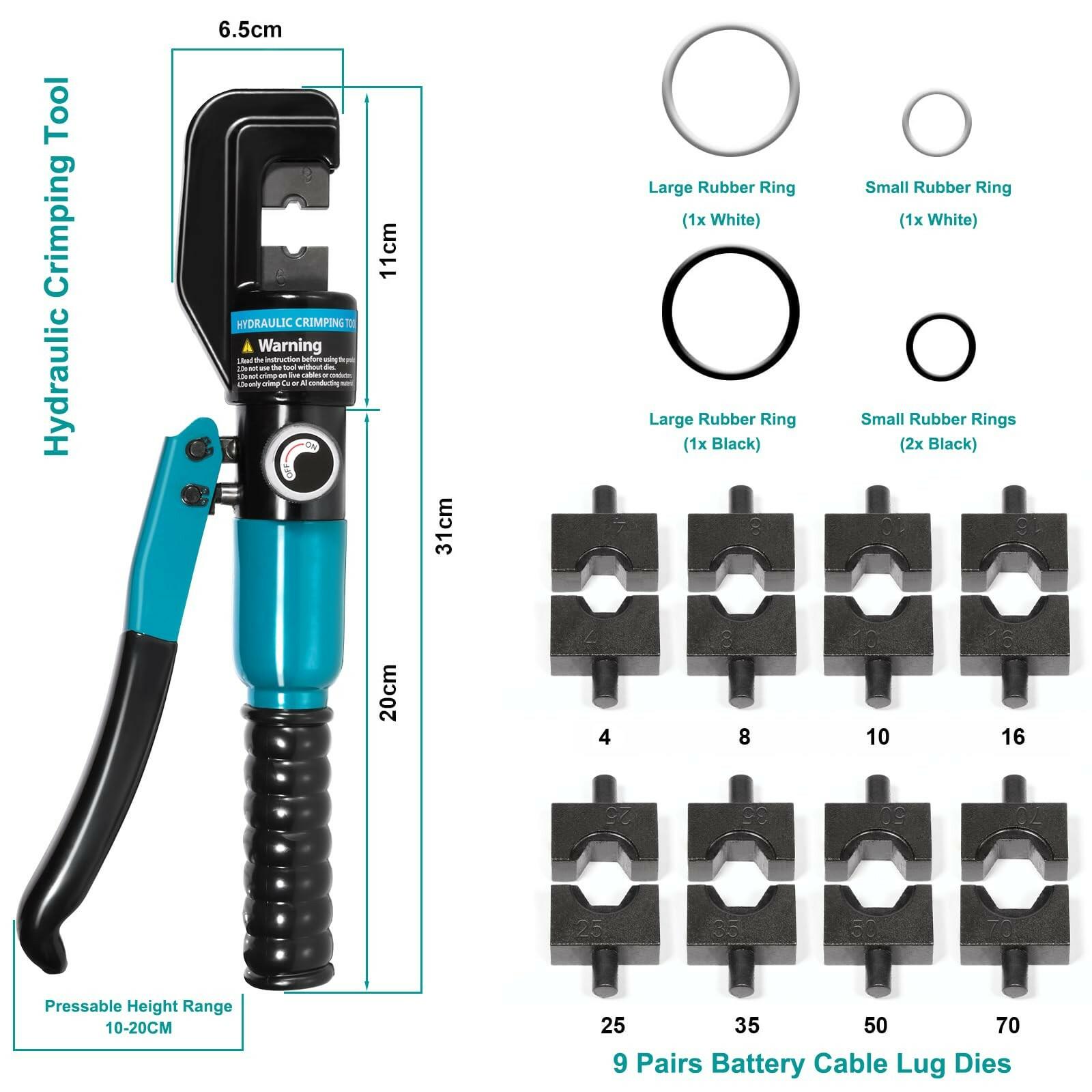 Brileine 10 Tons Hydraulic Crimping Tool with 9 Dies - Battery Cable Crimper