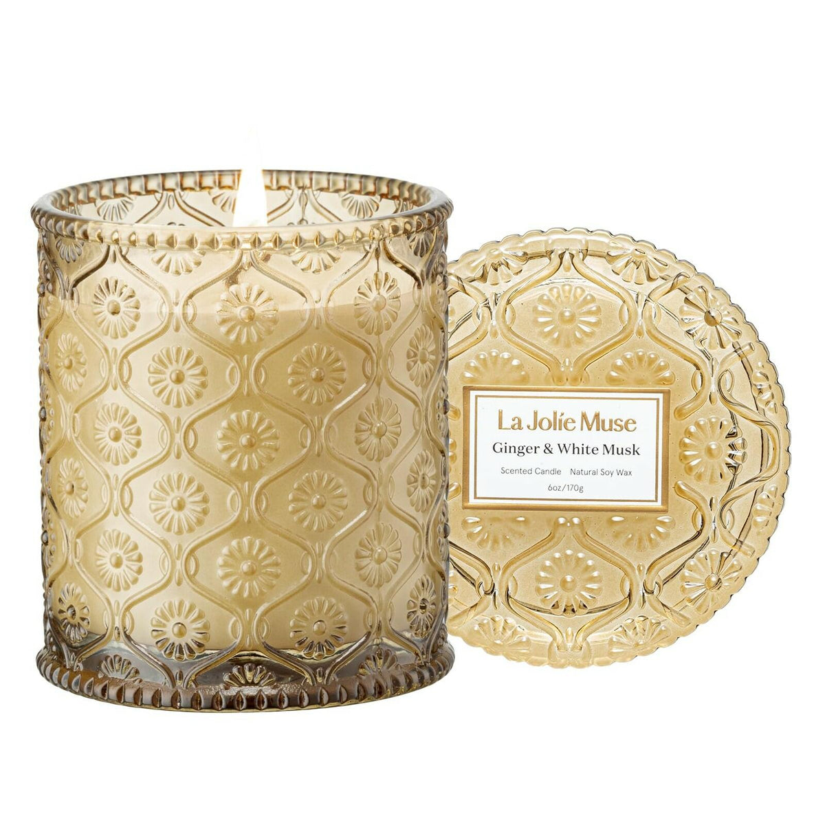LA JOLIE MUSE Ginger & White Musk Candles | Ginger, Lemongrass & Musk | 6 oz Soy